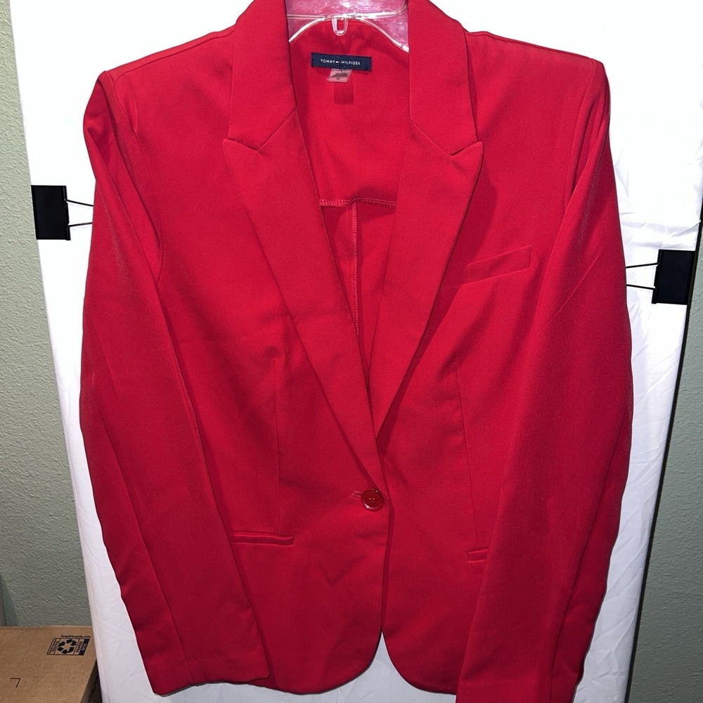 Tommy Hilfiger Women's Red Blazer Size 10 One Button Stretch Career Jacket  NWT